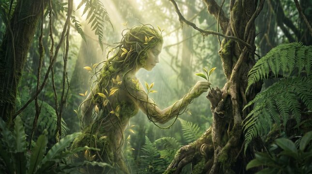 Forest Nymph Hand Plucking Sacred Two Leaves and a Bud in Primeval Sinharaja Rainforest