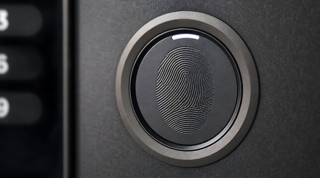 Biometric fingerprint scanner sensor on modern electronic device security panel