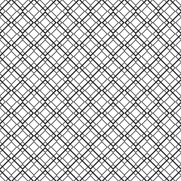 Seamless black double diagonal grid pattern on a clean white background, perfect for modern geometric textile and surface design projects.