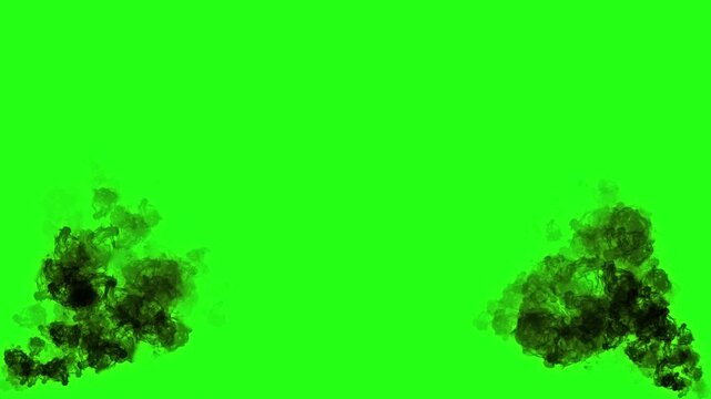 Two dark smoke plumes rising from bottom corners on green screen