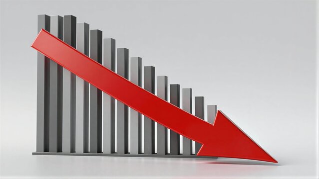 Red arrow points downward through diminishing gray bars, symbolizing decline.