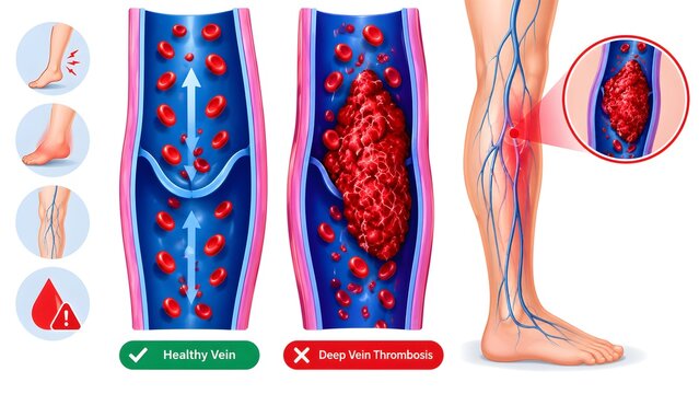 Deep Vein Thrombosis Blood Clot and Healthy Vein Medical Infographic