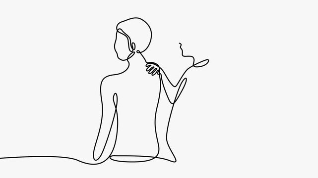 Continuous Line Art Animation Of Physical Therapist Performing Back Massage Therapy