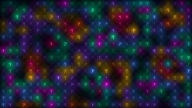 Abstract Background Featuring Colorful Glowing Question Marks and Bokeh Lights