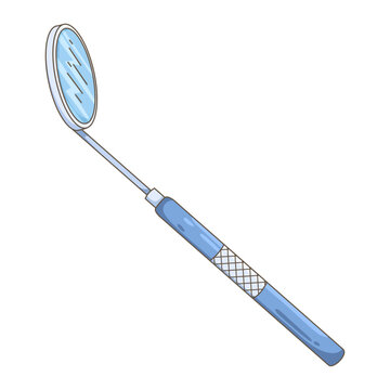 clean cartoon illustration of a dental mouth mirror with a blue handle, suitable for medical and healthcare themes.
