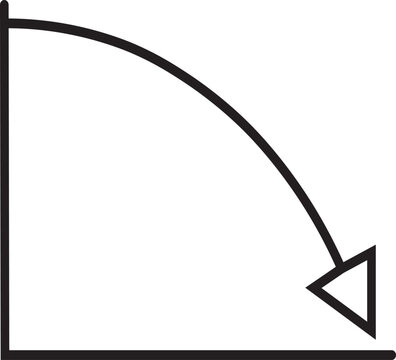 Downward curved arrow icon representing a decline or negative trend with chart decrease financial loss market drop business decline economic slump data drop graph trend downward curve