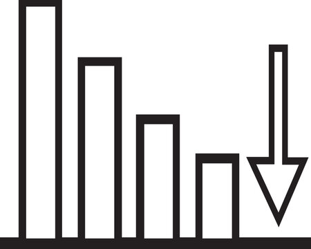 Bar graph icon showing declining financial performance and downward market trend with business report economic crisis data analysis bar chart budget cut economic downturn profit loss downward