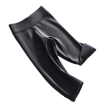 Yoga pants made of stretchable black spandex, high-waisted, laid flat on a white background, photorealistic, studio lighting, soft shadows, fitness wear