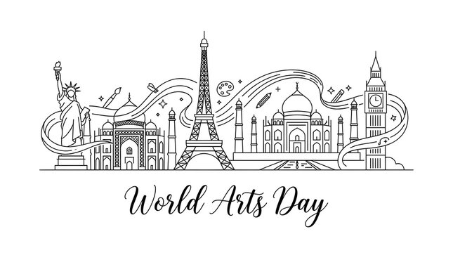 Sketch of paris skyline featuring the eiffel tower and historic buildings