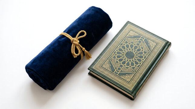 Ramadan and eid mubarak celebration with holy quran and prayer mat