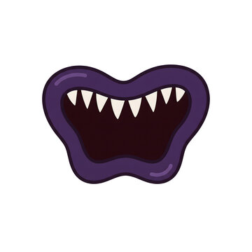 Fun and quirky purple monster mouth with sharp pointy teeth, cartoon vector illustration icon for halloween design and games