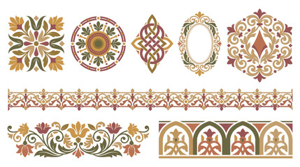 Vintage floral ornaments set with ornate baroque damask style motifs. © abedin