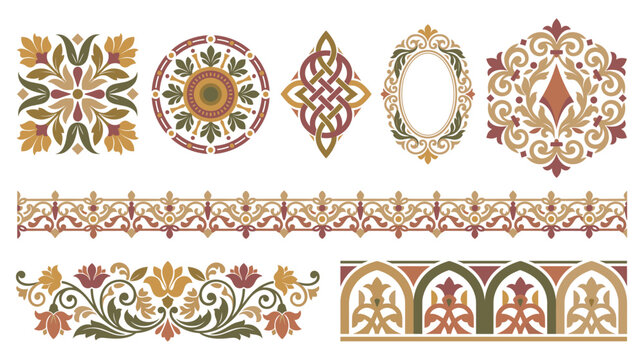 Vintage floral ornaments set with ornate baroque damask style motifs.