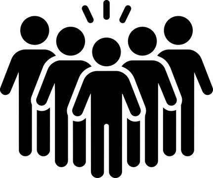 Solid black vector icon of a group of people with a central figure radiating light.
It perfectly represents team leadership, group support, and standing out from the crowd.