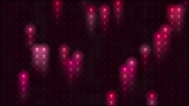 Conceptual dark background featuring illuminated magenta question mark symbols with bokeh effect