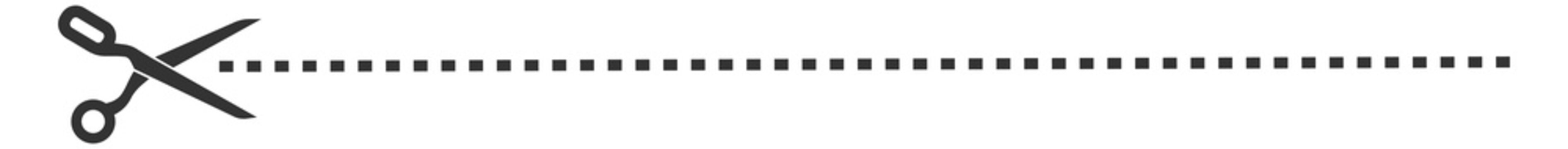 Dotted line for cut here sign. Paper scissors symbol