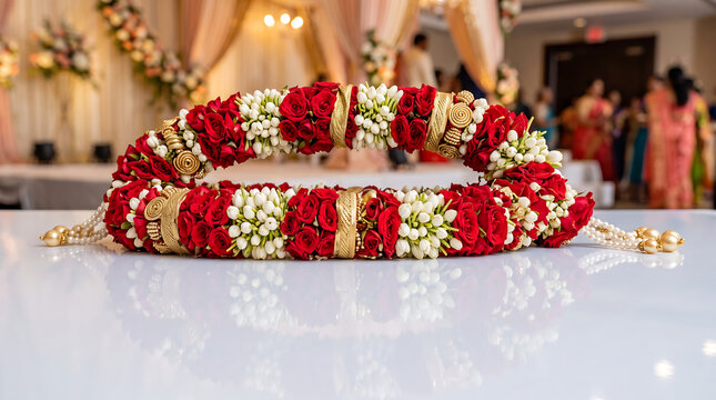 Traditional indian wedding flower garland for bridal ceremony