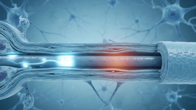 Myelinated nerve fiber comparison showing reduced myelin thickness for B12 deficiency education
