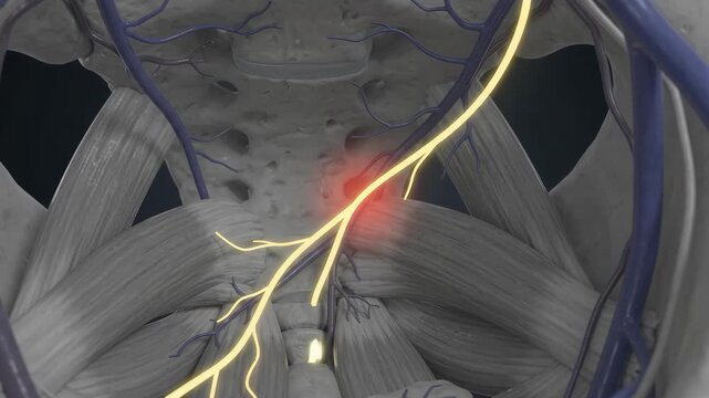 Pudendal Neuralgia Showing Nerve Compression in Pelvic Canal for Healthcare Education
