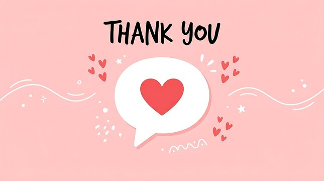 A gentle pastel pink backdrop showcases a sweet thank you sentiment expressed with a vibrant red heart nestled inside a white speech