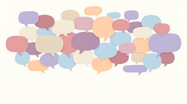 An array of brightly colored overlapping speech bubbles in soft pastel tones forms a cheerful and dynamic backdrop for communication and design