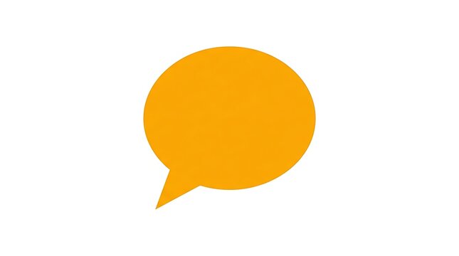 A vibrant bright orange speech bubble stands alone on a clean white backdrop symbolizing communication and thoughtful dialogue with a minimalist modern
