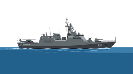 Modern Military Warship Vessel Illustration on White Background © Azrha