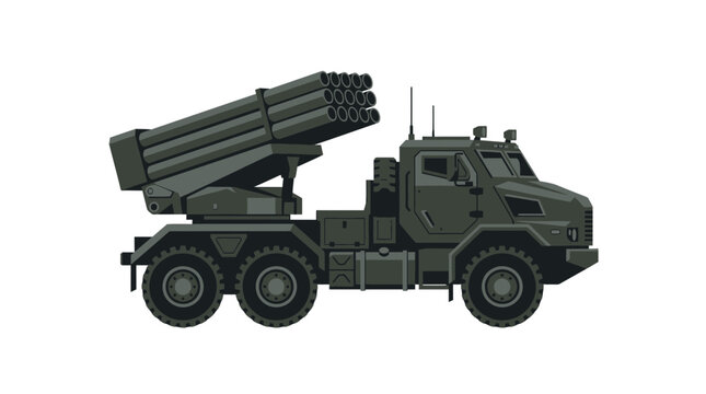 Vector Illustration of a Military Multiple Rocket Launcher Truck