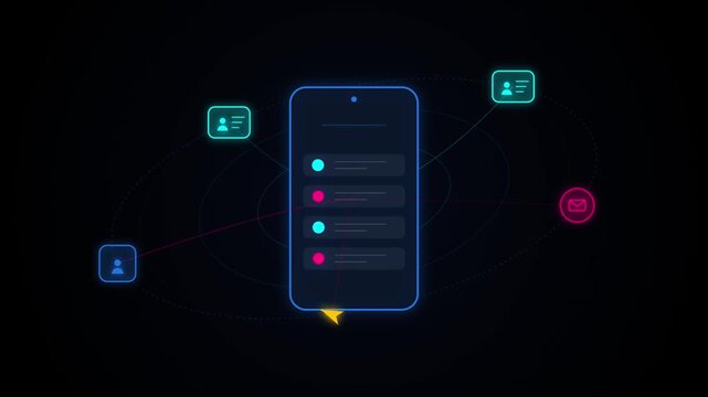 Modern smartphone displaying connected user profile notifications with network icons
