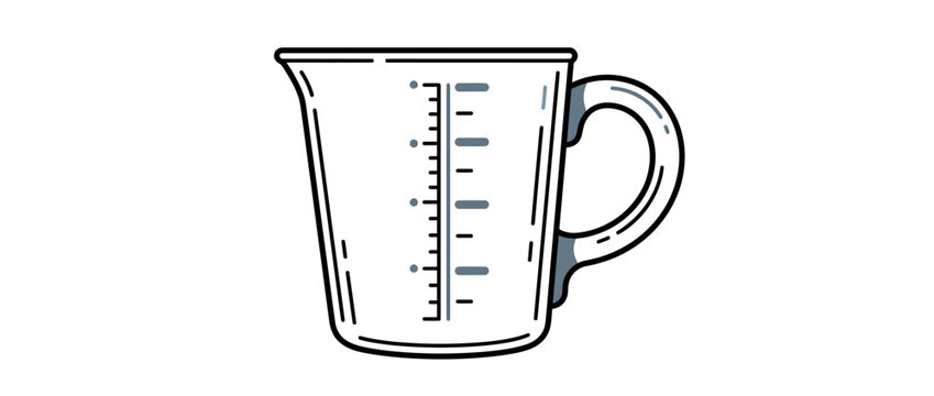 Hand-drawn measuring cup with markings, isolated on transparent