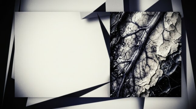 Vintage German Expressionist banner with macro biological decay texture and large minimalist copy space on a geometric abstract background.