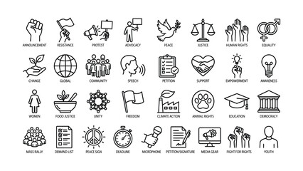 Fototapeta premium Collection of social activism icons with transparent background for various causes