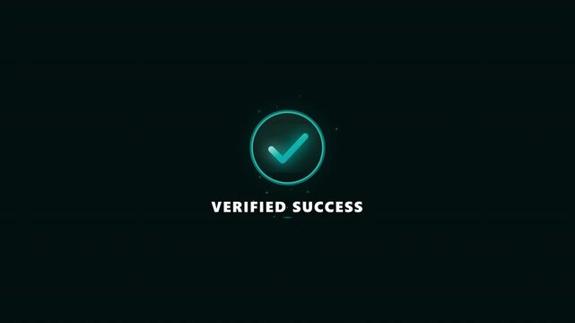 verified success checkmark icon glowing on dark background for digital task completion and security interface