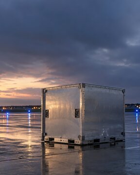 Aluminum Cargo Container on Airport Tarmac for Air Freight Logistics