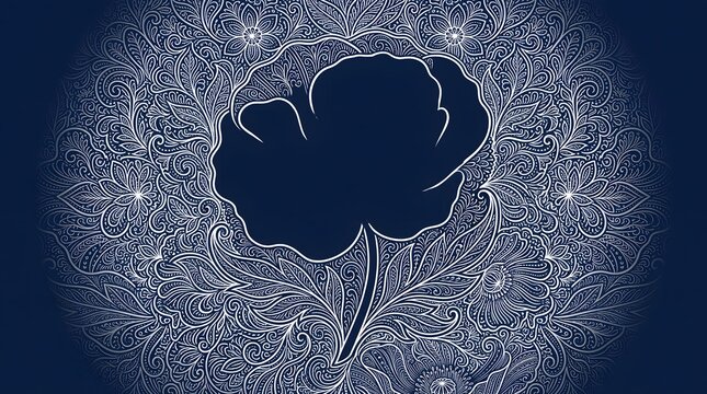 Negative space flower illustration with fine line pattern on navy blue