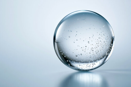 Clear Glass Sphere Containing Floating Micro Crystals On Light Blue Gradient