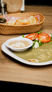 Mexican Omelette Verde with Refried Beans and Salad