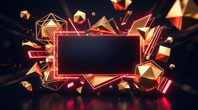Abstract Geometric Shapes Neon Frame with Copy Space for Text and Design