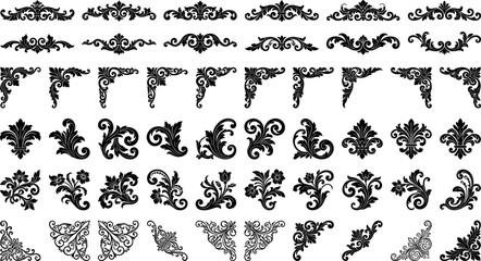 Mega collection of vintage baroque corner borders fleur de lis crests and floral scroll silhouettes © MstAduri