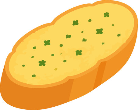 Garlic bread slice with herbs flat vector illustration