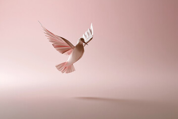 Fototapeta premium Delicate Pink Origami Hummingbird Flying in Mid Air Studio