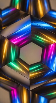 万華鏡のような輝き、反射、抽象的な幾何学模様、ネオンカラー、光の।