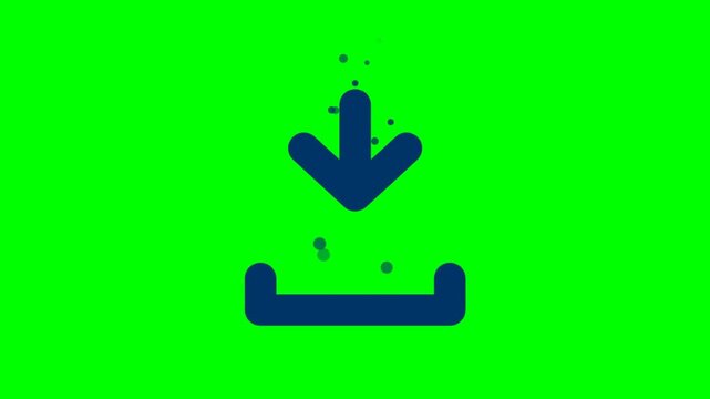Animated blue download icon with floating particles on a chroma key green screen background