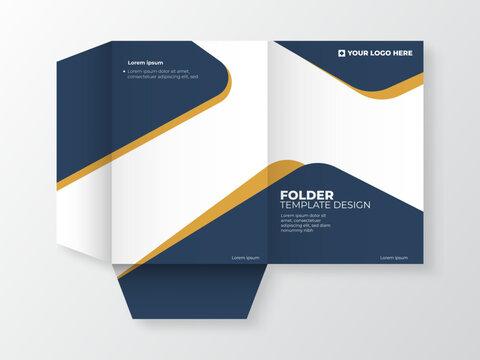Modern Corporate Document Folder Layout with Yellow Accent Waves and Pocket Flap