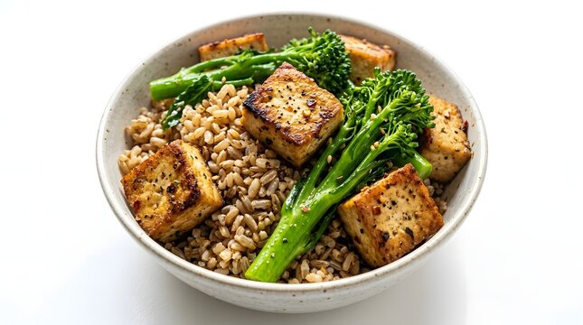 Tofu Bowl with Broccolini and Brown Rice for Healthy Meal Planning