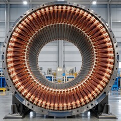 Obraz premium Stator coil winding and copper wire inside a heavy industrial generator