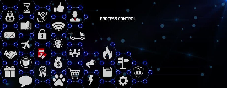 Process Control System for Workflow Monitoring, Quality Management and Operational Coordination with Connected Business Icons on a Dark Network
