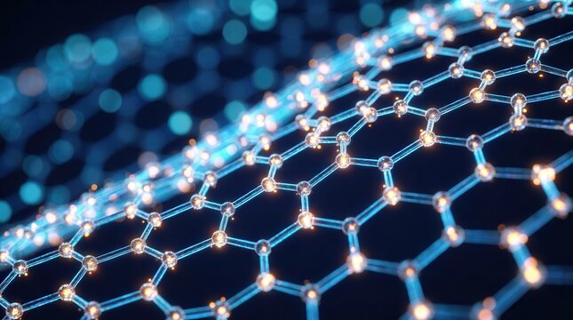 Abstract glowing blue graphene molecular structure for nanotechnology and science technology.