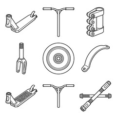 Fototapeta premium Scooter Parts Vector Icons Set - Freestyle, BMX, Skateboard Elements