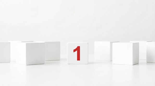 A white cube with the number one in red, standing out amongst other white cubes